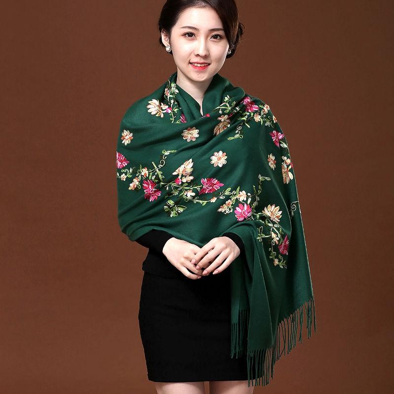 Red Embroidered Scarf Female Ethnic Style Thick Double-sided Warmth Shawl Dual-use Autumn and Winter Wild Long Section