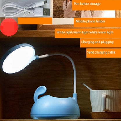 Table Lamp Eye Protection Learning LED Bedroom Bedside Reading Lamp Warm Rechargeable Plug-in Dormitory Cute Rabbit Table Lamp