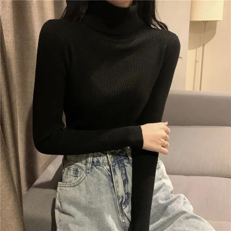 Turtleneck Sweaters Women Autumn Winter High Neck Pullover Sweaters Knitted Jumpers Solid Casual Slim Long Sleeve Basic Tops