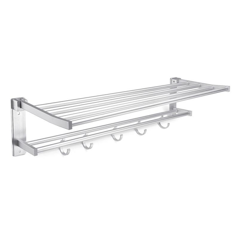 Double-layer Bathroom Towel Rack Wall-mounted Bar Rack Shelf with Hooks Bathroom Railings Do Not Need To Be Punched