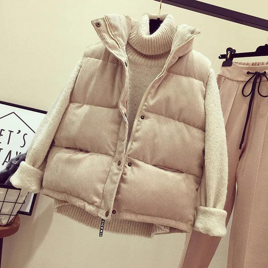 Winter Ladies Down Vest Jacket Fashion Stand-up Collar Down Cotton Sleeveless Jacket Thickened Warm Winter Vest