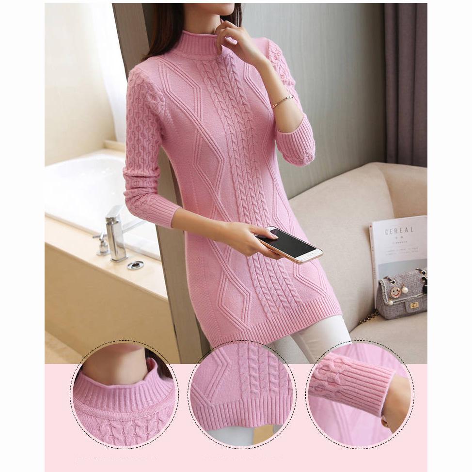 Woman Medium and Long Section High Collar Sweater Winter Knitting Sweaters Large Size Sweater Skirt