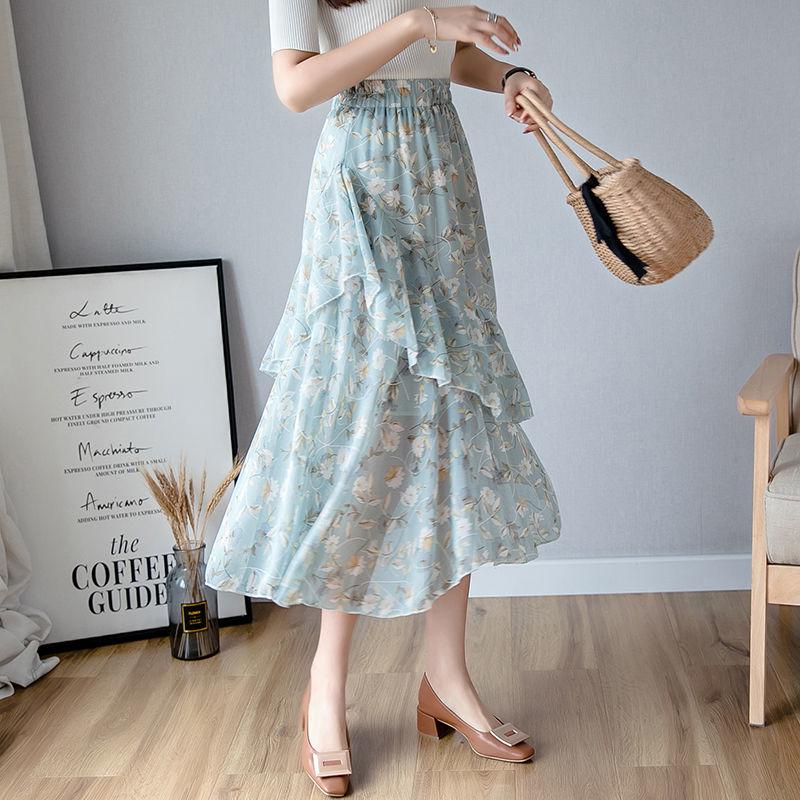 Floral Print Long Women's Skirts Casual Elegant Loose Elastic High Waist Street Femme Boho Skirts