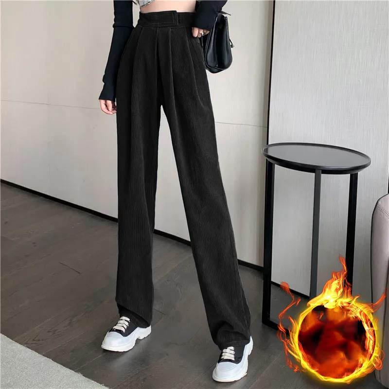 Wickn Velvet Pants Children Autumn and Winter Plus Velvet Small Monk Stickers High Waist Wide Leg Pants Loose Straight Tow Mop Pants