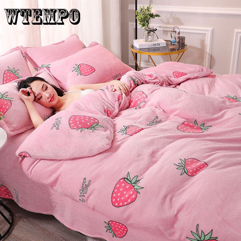 New Printing Winter Fleece Fabric Bedding Sets Flannel Velvet Duvet cover Bed sheet Pillowcase