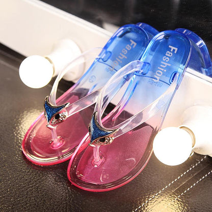 Crystal Fashion Non-slip Flip Flops Beach Sandals and Slippers Female Students Ins Korean Version of The Flat Bottom Wear Slippers