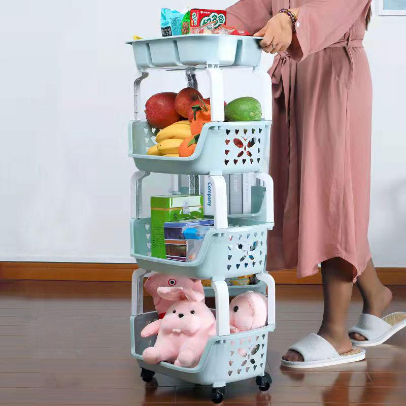 4-layer Cabinet Storage Shelf Floor Shelf Storage Rack Multifunctional Vegetable Fruit Storage Basket Snack Toy Holder Household Kitchen Organizers