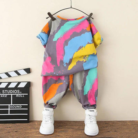 Two-piece Suit Children's Clothing Boys Summer Suit 3D Printing Graffiti  Foreign-style Baby Fashionable Clothes Children Handsome Short-sleeved