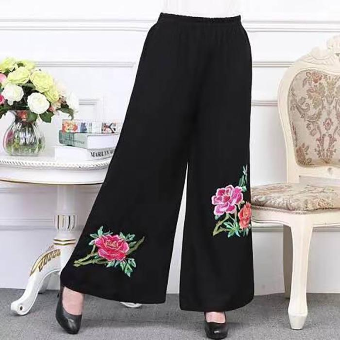 WTEMPO Women Ankle-Length Pants Ruffle Skirt-like Wide-leg Pants Female Loose High Waist  Trousers Cool and Breathable