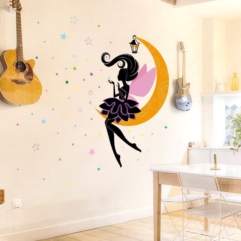 Elf on the moon  children's room kindergarten classroom wall decoration wall stickers dancing girl