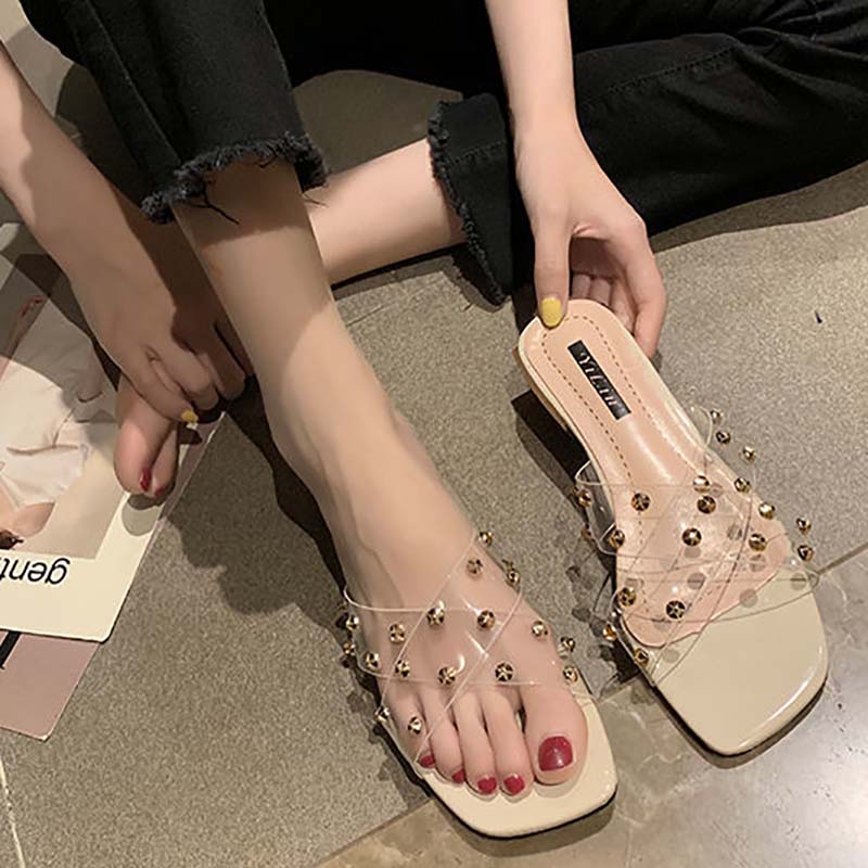 Slippers Women's Outer Wear Fashion Thick and Low-heeled Flip Flops Women Fashion Sandals and Slippers Women Transparent Slippers Women