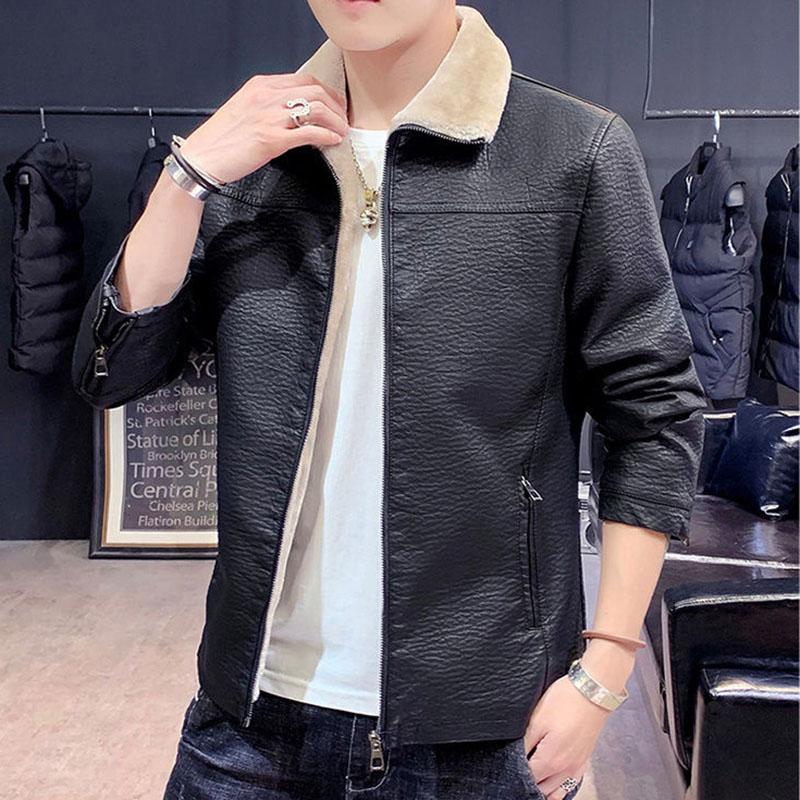 Autumn and Winter Plus Velvet Men's Leather Men's Jackets Korean Version of The Trend of Thickening Warm Fur One Men's Leather Jacket