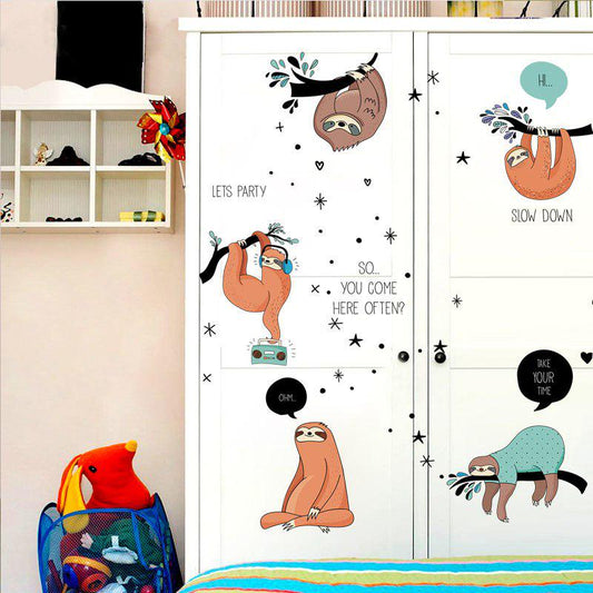 [Wall sticker] diy sloth animal children wall stickers for kids rooms baby bedroom nursery wall wind