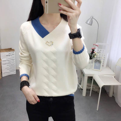 Casual Knitted Sweater Women V-Neck Long Sleeve Pullovers Coat  Autumn Winter Women's Sweater