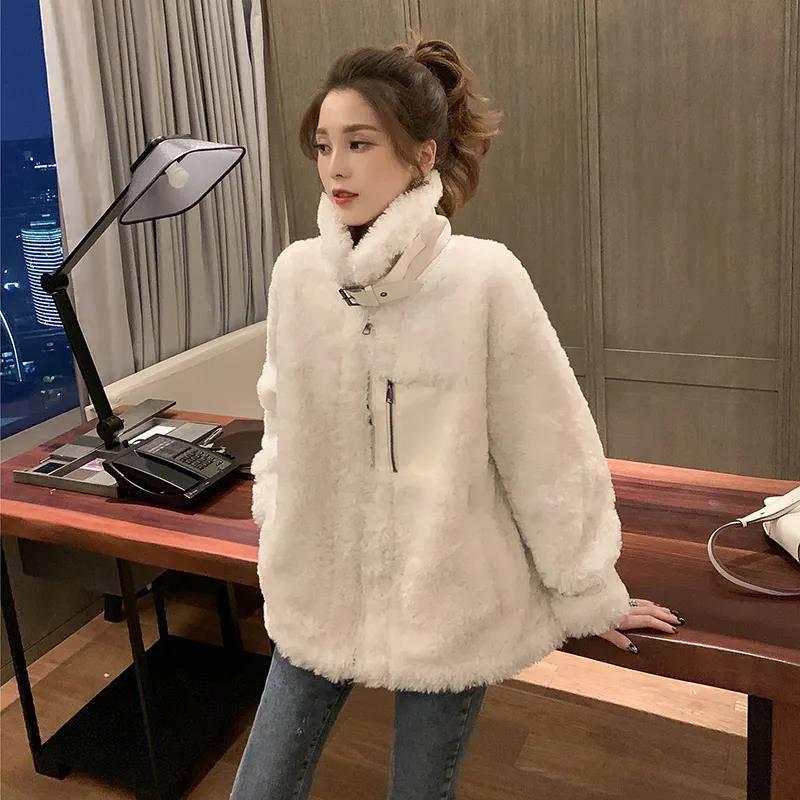 Fur One-piece Stand-up Collar Imitation Lamb Fur Jacket Women Autumn and Winter Jacket All-match Blouse