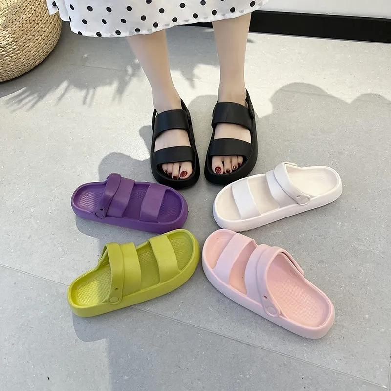 Slippery Slippers Ladies Summer Outside Wear Sandals Home Bathroom Bath Non-slip Sponge Cake Bottom Sandals and Slippers Outdoor Beach Shoes