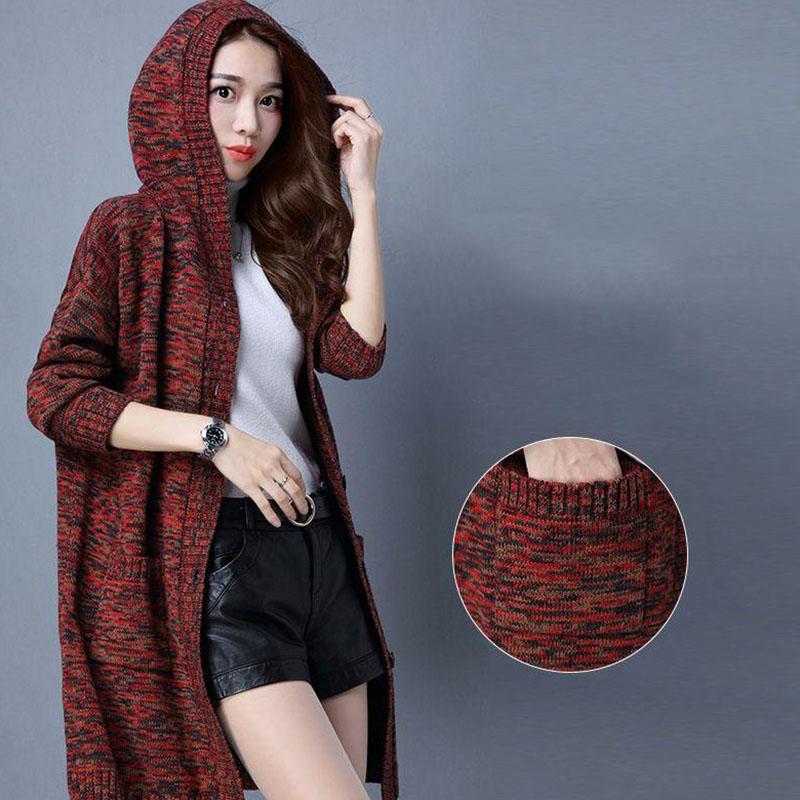 Autumn and Winter Knitted Cardigan Jacket Mid-length Loose Thick Sweater Fashion Simple Female Top