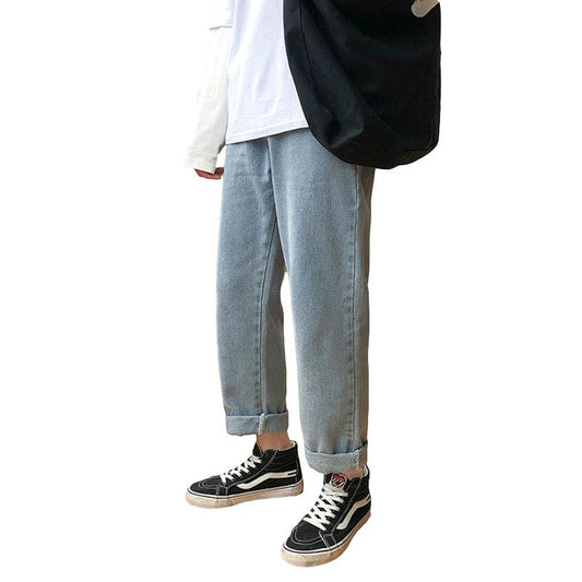 Summer Thin Straight-leg Jeans Men's Loose Casual Tether Nine-point Pants Male Students All-match Trousers