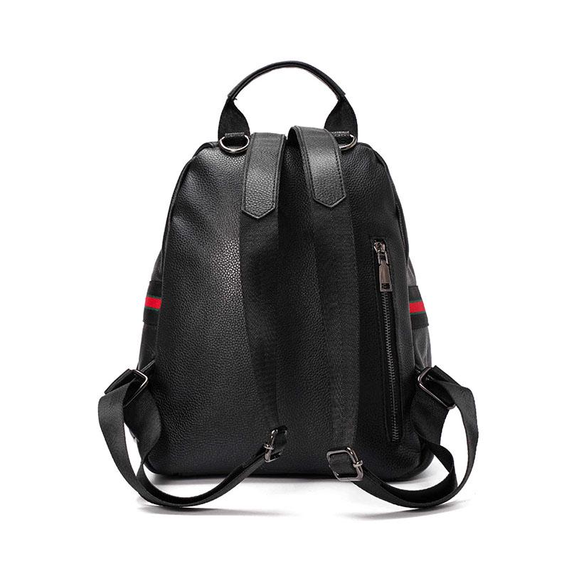 Leather Backpack Women Black Stripe Buckle Waterproof Student Computer Outdoor Sports Travel Bags