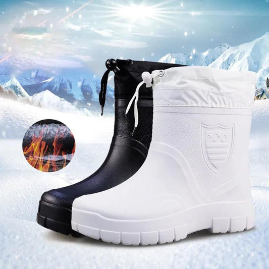 Autumn and Winter Rain Boots Men Plus Velvet Lightweight Waterproof Boots Thick-soled Plus Cotton Rubber Shoes Short Tube Warm Rain Boots