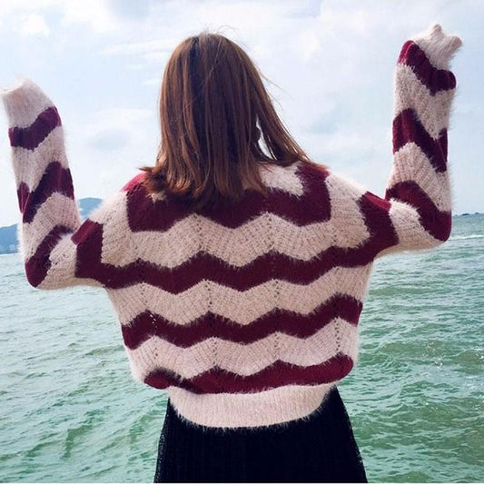 Autumn and Winter Round Neck Mohair Sweater Pullover Loose Cropped Top Thick Knitted Women's Bottoming Shirt