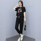 2PCS Women's Leisure Suit Summer Dress Fits Thin Sports Two-piece Short Sleeve Printed T-Shirt + Loose Pants Fitness Jogging Suit