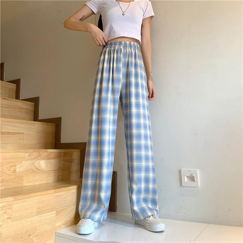 Plaid Loose Straight Leg Mopping Wide-leg Pants Autumn and Winter New Korean Student High Waist Casual Trousers Women