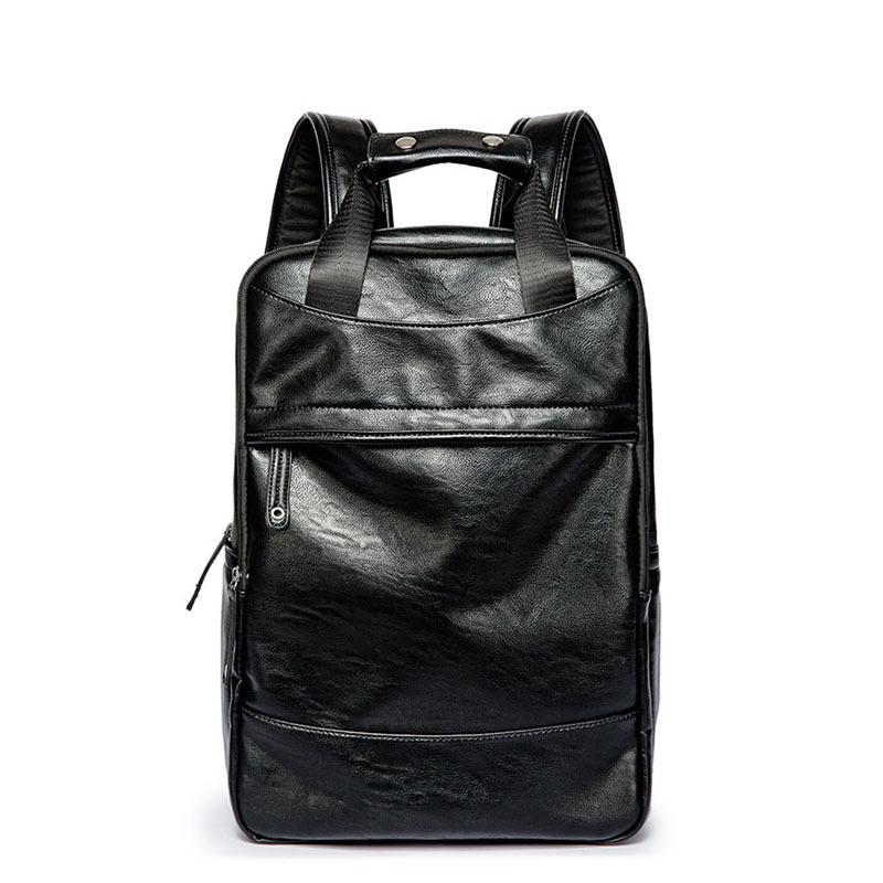 Backpack Men Black Flip Buckle Leather Waterproof Outdoor Sports Travel Bag Student Computer Bag