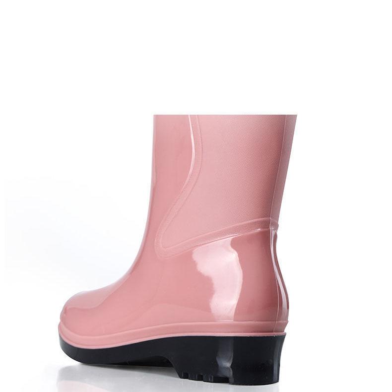 Waterproof Non-slip Women's Rain Boots Ladies Four Seasons Water Shoes Solid Color Middle-tube Rubber Shoes