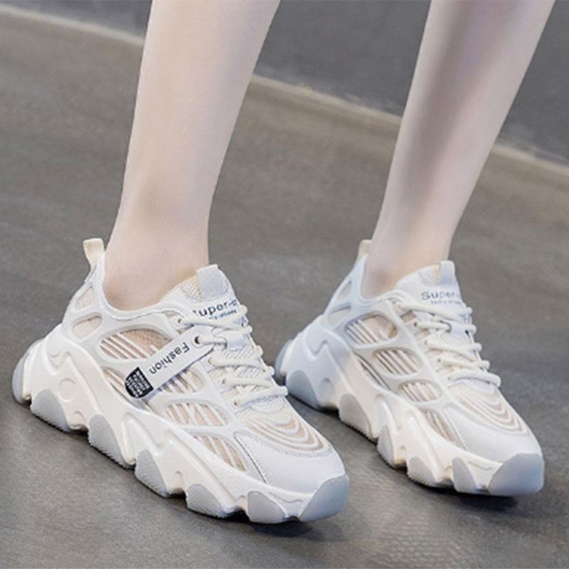 Daddy Shoes Women's Thick Bottom Heightening All-match Breathable White Shoes Summer Thin Casual White Mesh Sneakers