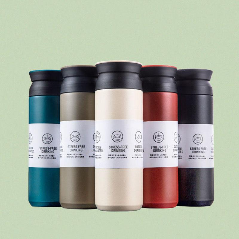 Japanese Style Simple Frosted Vacuum Flask Water Cup 304 Stainless Steel Accompanying Travel Mug Portable Vacuum Flask Thermos Cup