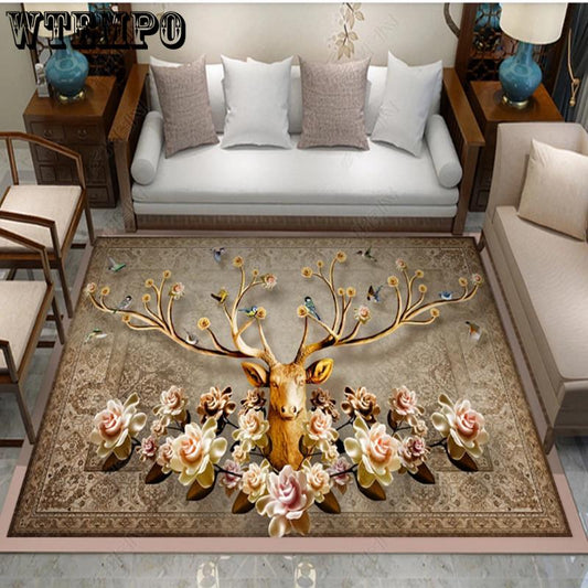 3D Printed Retro European Style Carpets Living Room Bedroom Study Bedside Carpet Decor Model Rugs