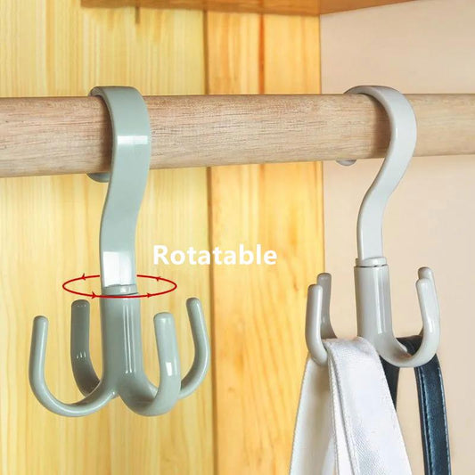 1/3PCS 360° Rotatable Towel Rack 4 Hooks Plastic Handbag Hat Clothes Ties Bag Holder Shelf Organizer Belt Closet Hanger Hanging Storage Hook