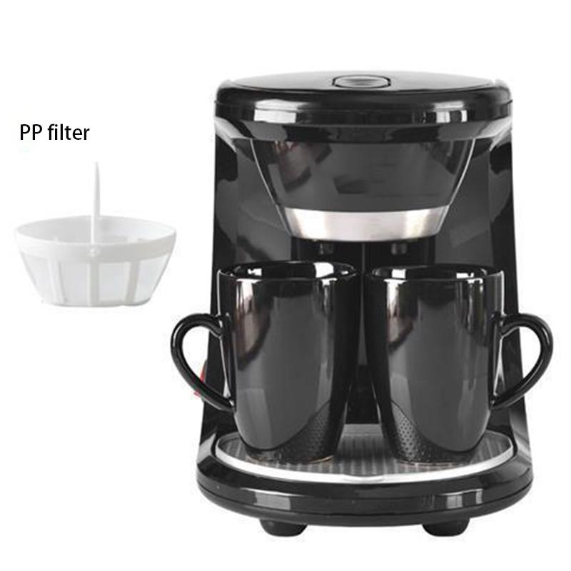 American Drip Coffee Machine Kitchen Appliances Dripping Coffee Maker Automatic Brew Tea Powder Milk Ceramic Double Cup