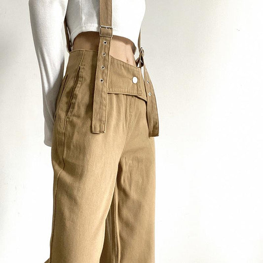 Women's Overalls Spring Street Fashion Slim Waist Straps Straight Trousers