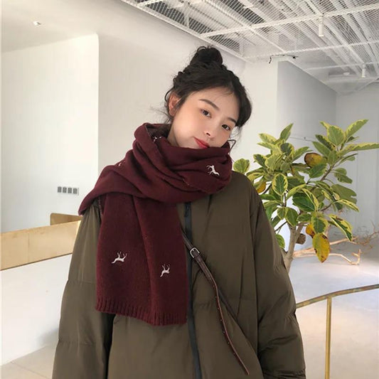 Winter Imitation Cashmere Scarf Fashion Embroidery Ladies Scarf Thick Warm Long Scarf Shawl Christmas Gift