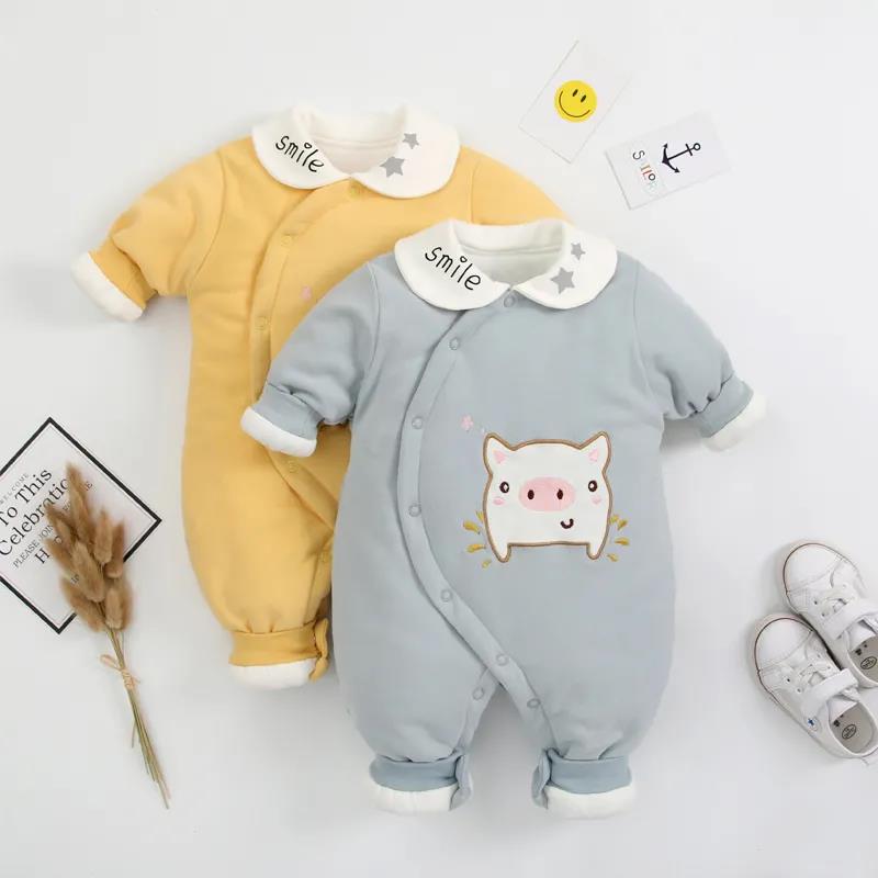 NEWBORN BABY BODYSUIT Autumn and Winter Out Male Spring and Autumn Pure Cotton with Cotton Princess Newborn Female Baby Ha Yi Climbing Suit