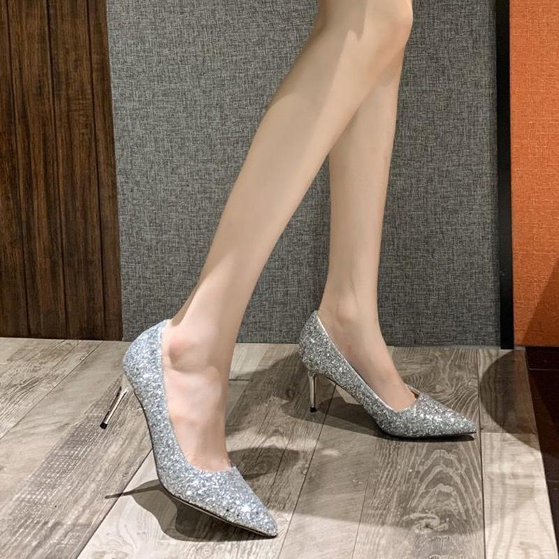 Shoes Women Spring and Summer All-match Sequins Chinese Wedding Shoes Wedding Shoes Bridal Shoes High Heels Women Stilettos