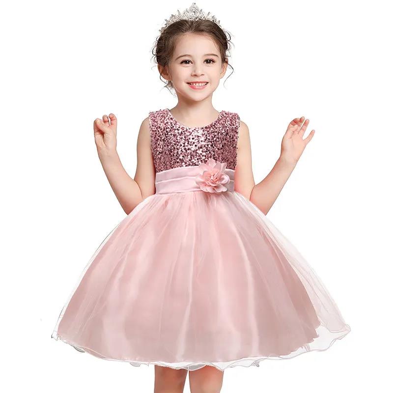 European and American Girls Fluffy Dress with Sequined Flower Long Skirt Princess Birthday Party Noble Dress