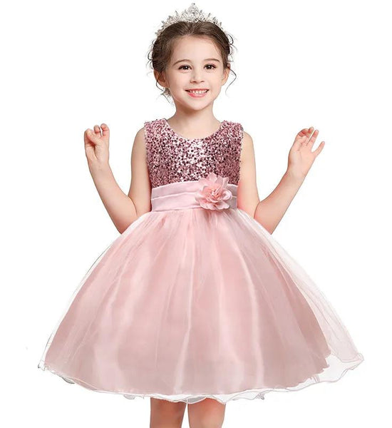 European and American Girls Fluffy Dress with Sequined Flower Long Skirt Princess Birthday Party Noble Dress