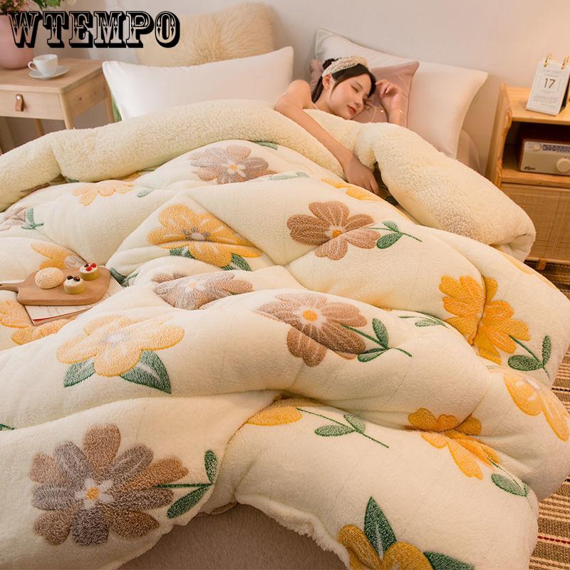 Bedspread Quilt Snow Fleece Winter Quilt Thicker Warmth Winter Student Dormitory Single Double Quilt Lamb Velvet Quilt