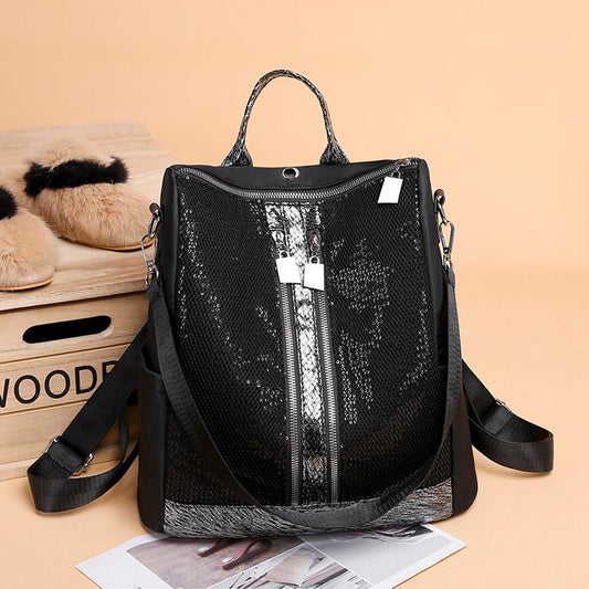 Fashion Ladies Sequins Wild Large Capacity Backpack Shoulder Bag Student Bag