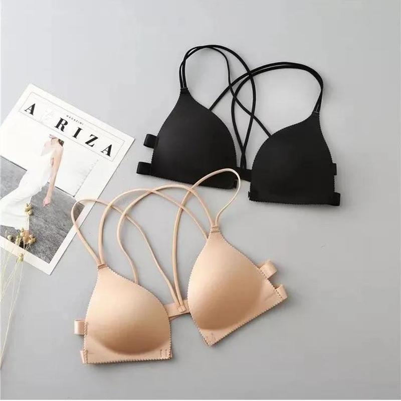 Front Buckle No Steel Ring Sexy Beautiful Back Underwear Female Seamless Multi-strap Cross Straps Ladies Small Bra Thin Mold Cup Bra