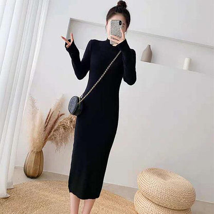 Autumn and Winter with A Coat Base Mid-length Sweater Over The Knee Winter Knitted Dress Female