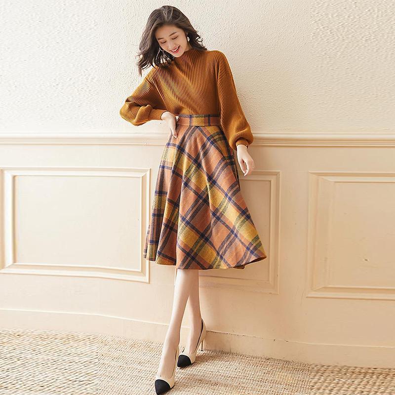 Fashion Suit Two Piece Spring Women Sweater with Long Skirt for Ladies