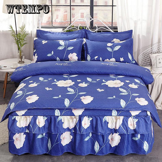 Printing Comforter Family Set Bed Skirt Sheet Microfiber Bedclothes Bedspread