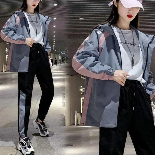 Spring Sports and Leisure Suits Women's Spring and Autumn Sports Loose Fashion Western Style Solid Color Large Size Slimming Two-piece Women's