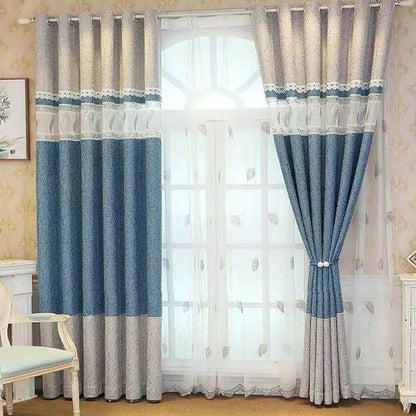 European Style Stitching High Blackout Curtains for Living Room Balcony Study Room Curtains (150×270cm)