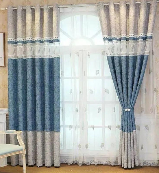 European Style Stitching High Blackout Curtains for Living Room Balcony Study Room Curtains (150×270cm)