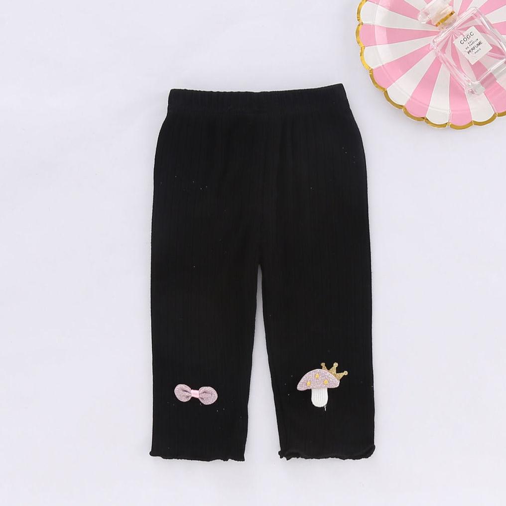 Girls' Leggings Children's Spring and Autumn Thin Bow Mushroom Korean Cropped Trousers Stretch Pants Baby Outer Wear and Inner Wear